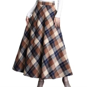 Black and Tan tartan Plaid soft Midi Skirt